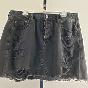 American Eagle Black Denim Distressed Skirt 10